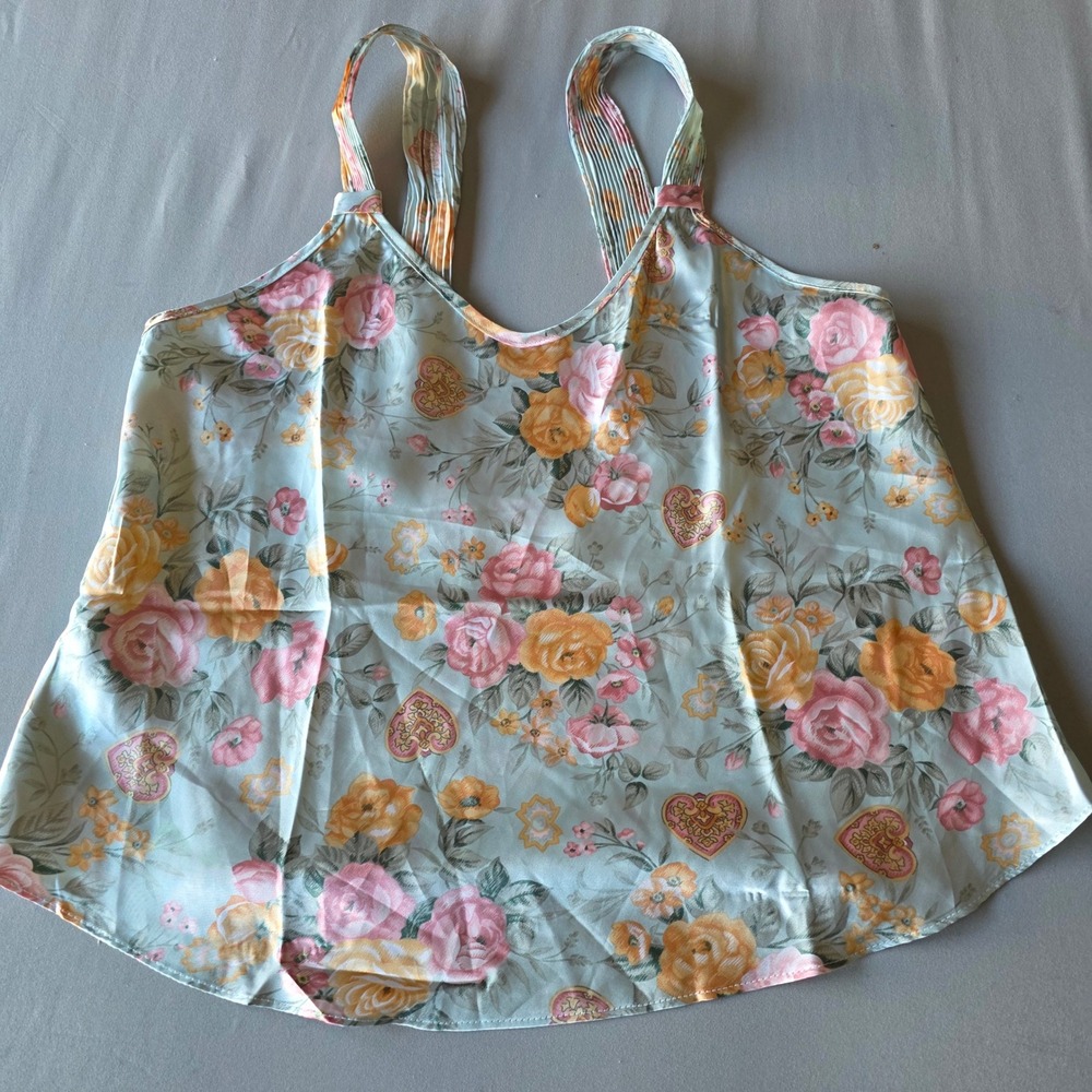 Violets Roses Floral Tank Top Medium satin smooth‎ vintage Womens sleep
